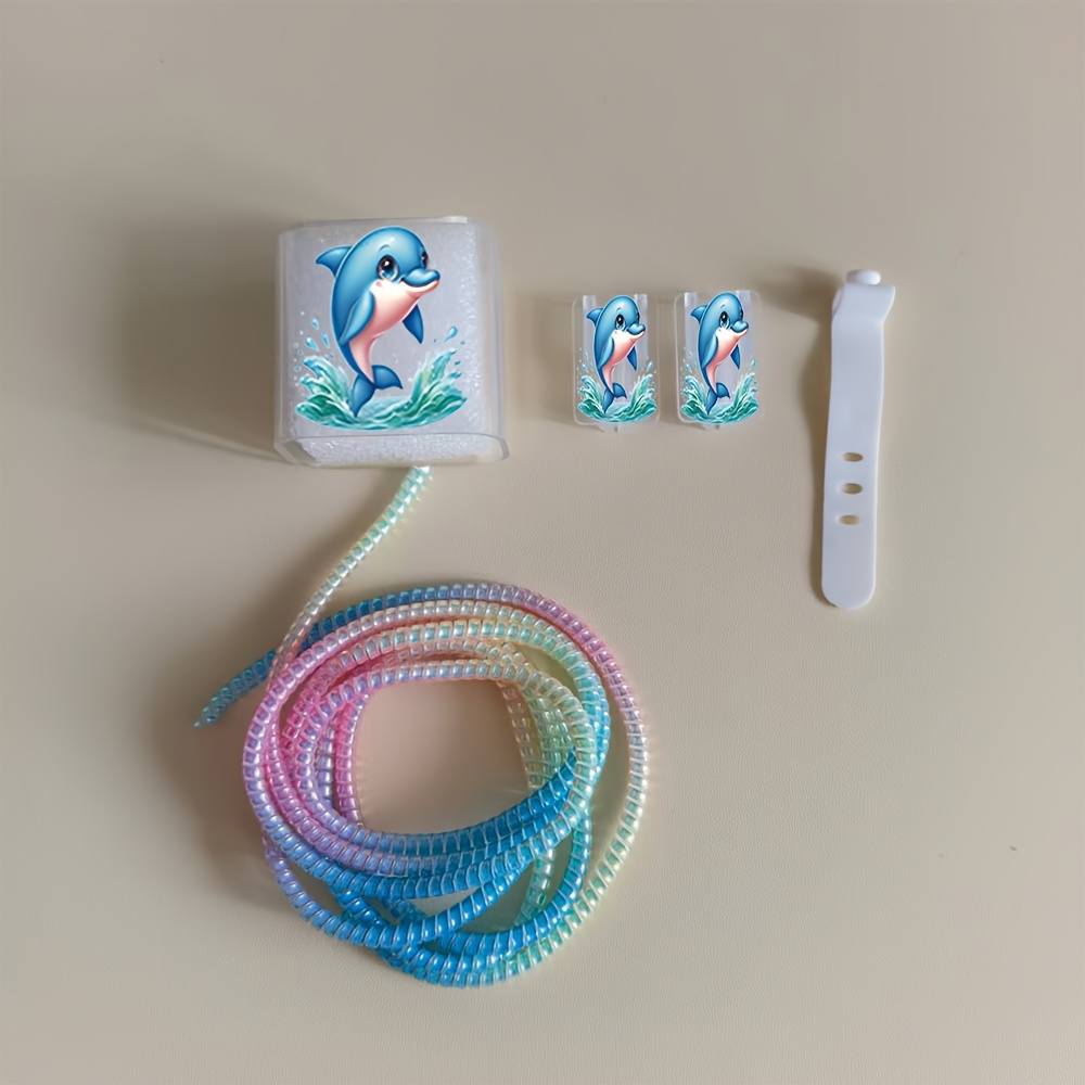 TEMU 5pcs Set Dolphin, Smile, Blue, Waves, Cartoon, Jumping, Water Flow, , Personalized, Colorful Elements Suitable For Iphone 16 15 14 13 12 11 Pro
