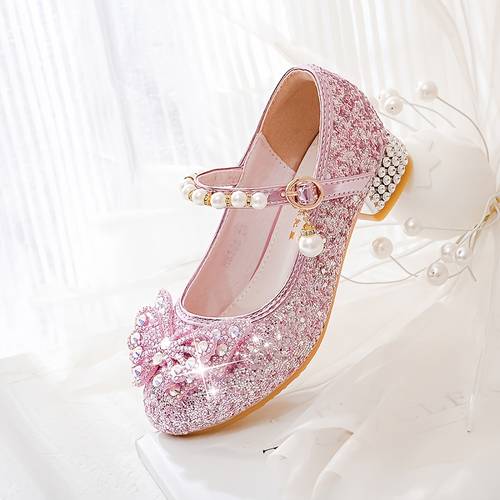 meisjes hoge , sprankelende pailletten prinsessenjurk schoenen, geschikt voor feestjes, lente en zomer, vlinder bloem parel versiering