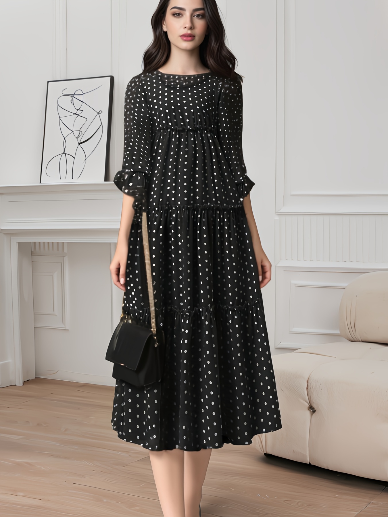 black long sleeve fit and flare dress Karen Kane 3/4 Sleeve Fit & Flare Dress in Black Medium