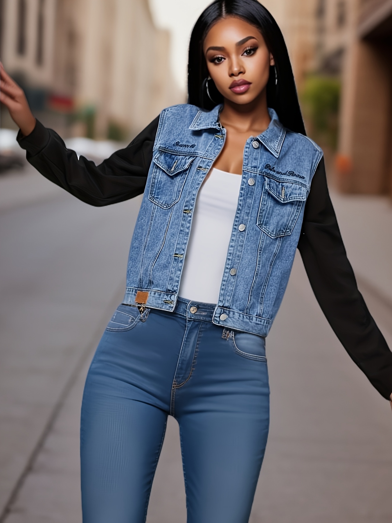 Gilet Donna Senza Maniche In Denim - Corto, Con Bottoni E Ricami Floreali, Taglie S-XXL (UK6-16), Per Primavera/autunno