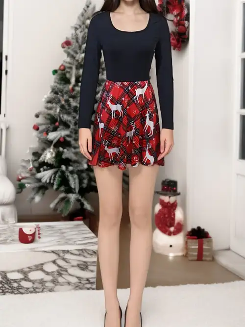 Kerstjurk voor dames, lang, ronde hals, kerstjurk, 3D-print Kerstjurk voor dames, lang, ronde hals, kerstjurk, 3D-print