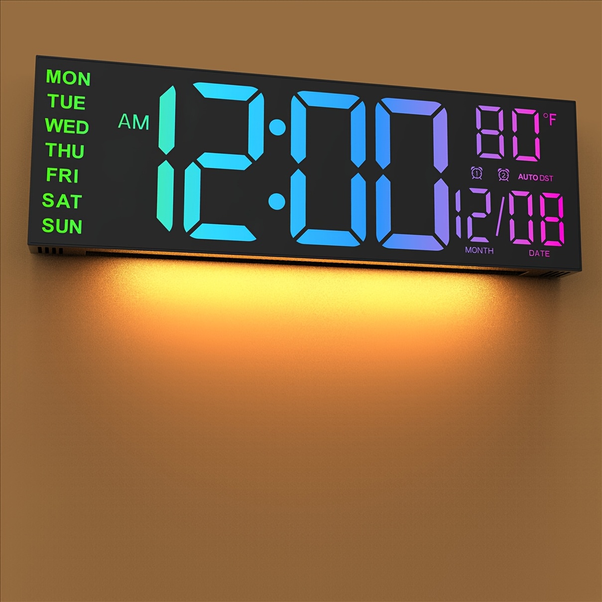 1pc Simple 40.64 cm Large Digital Wall Clock, Remote Control, Double Alarm Clock, 8 RGB Colors, DST Switch, Adjustable Brightness, Square Design Room and Bedroom Decor, Home Clock. (powered by USB)