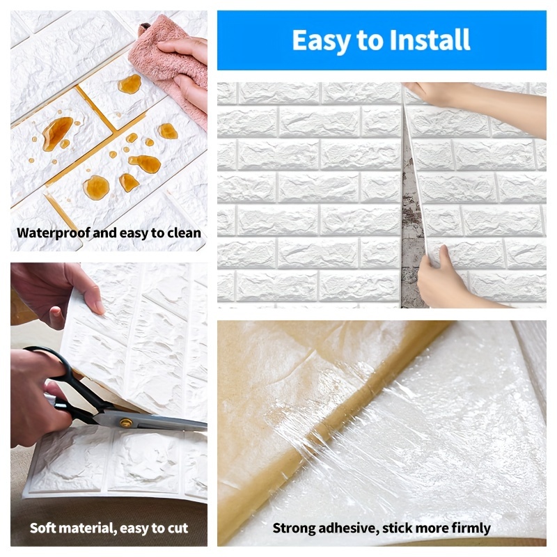 30 40 50 60pcs 3d imitation tile foam wall sticker waterproof moisture proof anti collision self adhesive panel for kitchen living room bathroom corridor office home and dormitory decor details 2