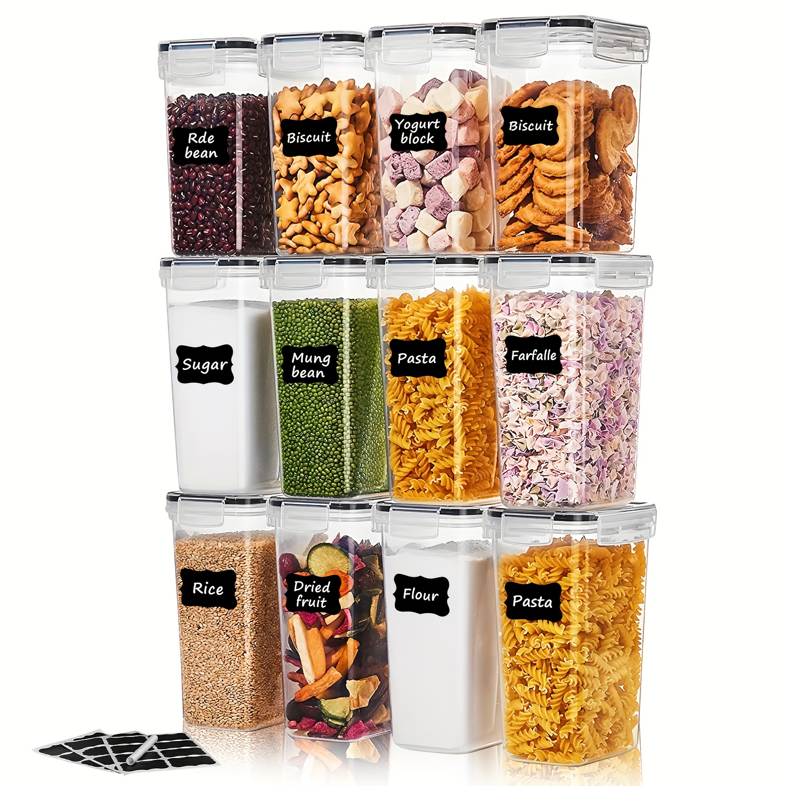 6/12pcs Medium Airtight Food Storage Container Set -free, 2.0l/70oz Plastic Canisters With Durable Lids, Ideal For Cereal, Flour, Sugar, And More, Includes Labels & Marker For Easy Organization