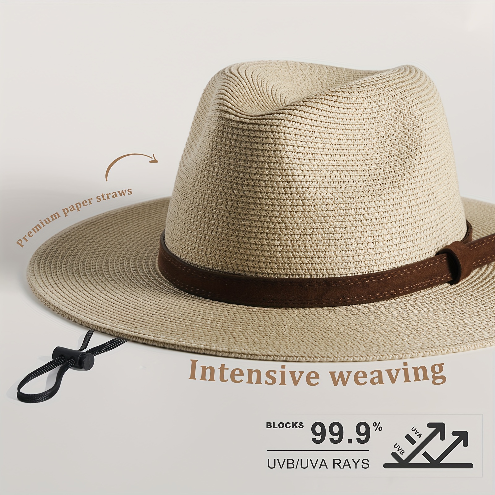 elegant belt decorative sun hat solid color flat brim straw hat summer casual panama hats for women details 2