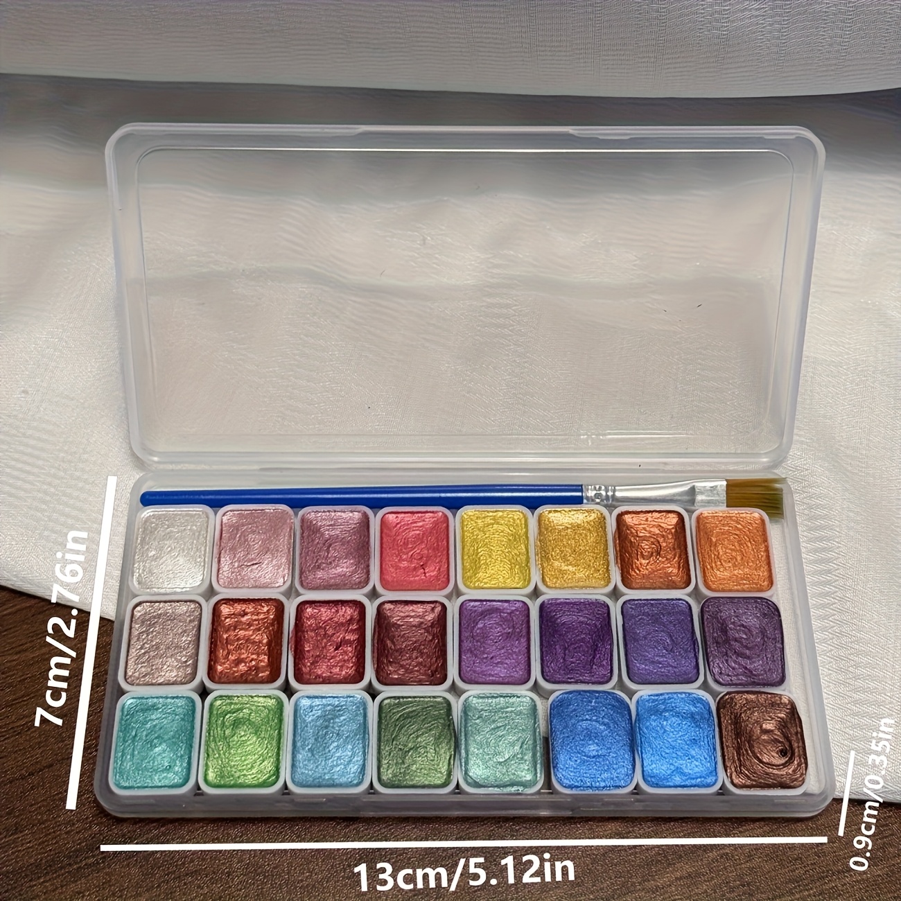 24-Color Mini Pearlescent Watercolor Pigment Set with Brush in Transparent Box for Painting, Nail Art, and Clay Coloring
