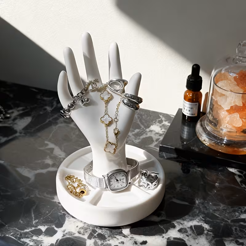 1 hand shaped jewelry display stand with an elegant white end and tapered fingers suitable for rings bracelets earrings perfect gift for christmas valentines day mothers day Product details 0
