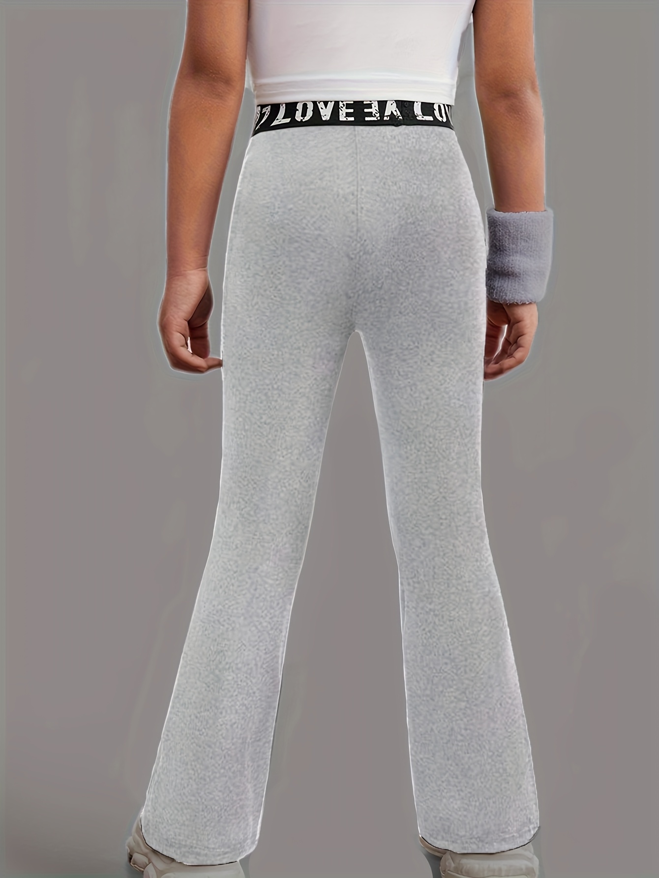 Knit Solid Letter Decor Fitted Flare Pants for Kids
