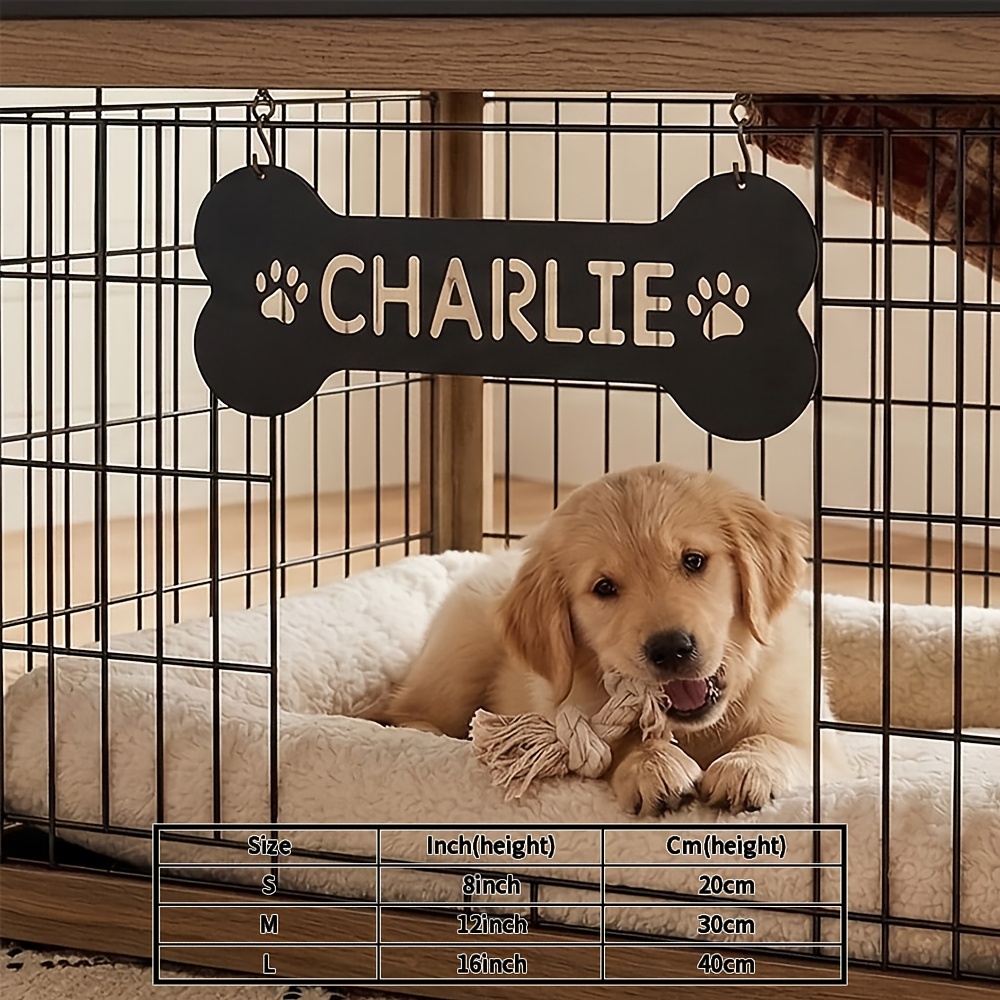 TEMU 1 Personalized Dog Bone Sign, Custom Plate, Rustic Waterproof Decoration, Suitable For Dog Crates, Kennels, Or Home Walls, Birthday Or