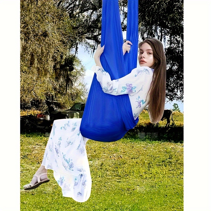 

1pc Blue Adjustable Elastic Swing Hammock, 59x110 Inches, Polyester Fabric, Outdoor Yoga, Camping, Picnic Hammock, No Power Or Battery Needed