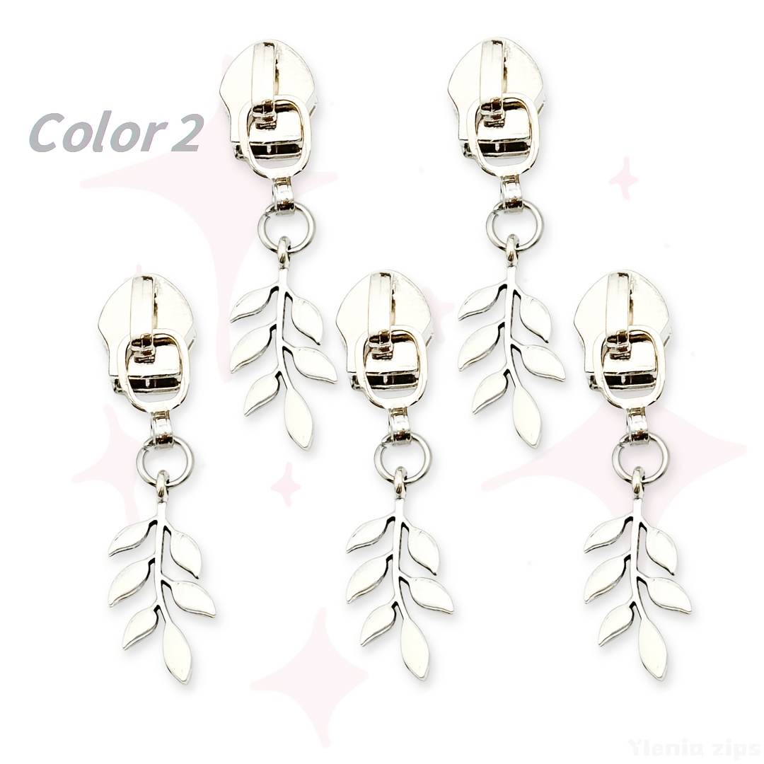 TEMU 5-pack Multicolor Leaf Zipper Pulls, Suitable For #5 Nylon Zippers, Used For Sewing Bags, Clothing, Multicolor Fashion Accessories, Suitable For