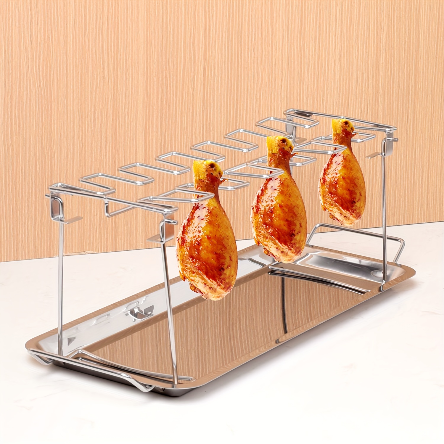 

Stainless Steel Bbq Grill Rack - Dual-layer Chicken Leg & Vegetable Holder For Outdoor Cooking