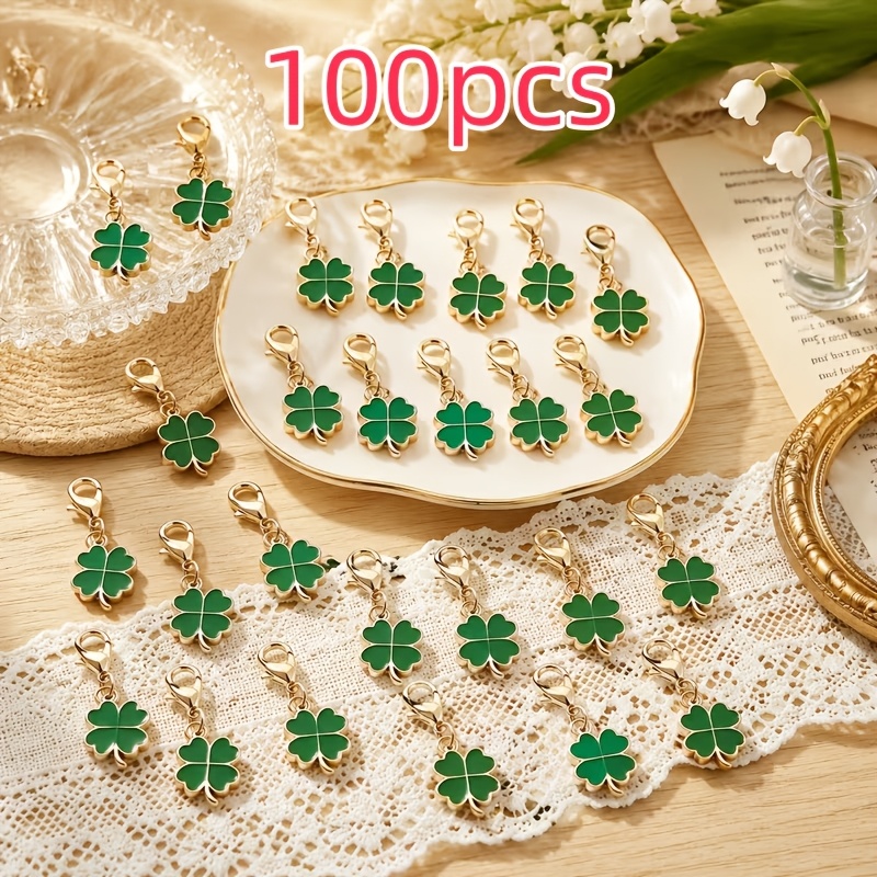 Image of 100pcs Clover Keychain Set - Alloy Plant Design, Lobster Clasp - 's Day, Graduation Ceremony, Cute Women' Charm, Fashion Accessory Key Chain, High-quality Decorative Key Chain