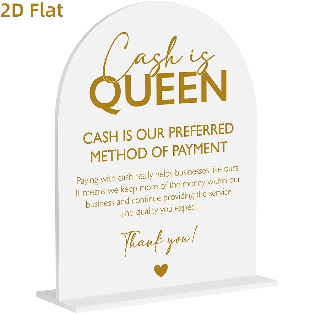 TEMU 2d Flat - [2d Flat] Cash Is Queen Acrylic, Reception Cash Sign, For Office Desk Decoration | Counter Decoration, Cashier Counter Gift, Gift For