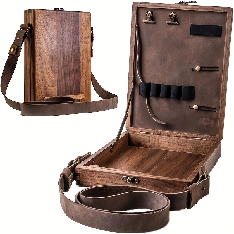 1pc writers messenger wooden box multifunctional handcrafted wooden crossbody bag portable artist toolkit brush storage box   easel for outdoor painting 3