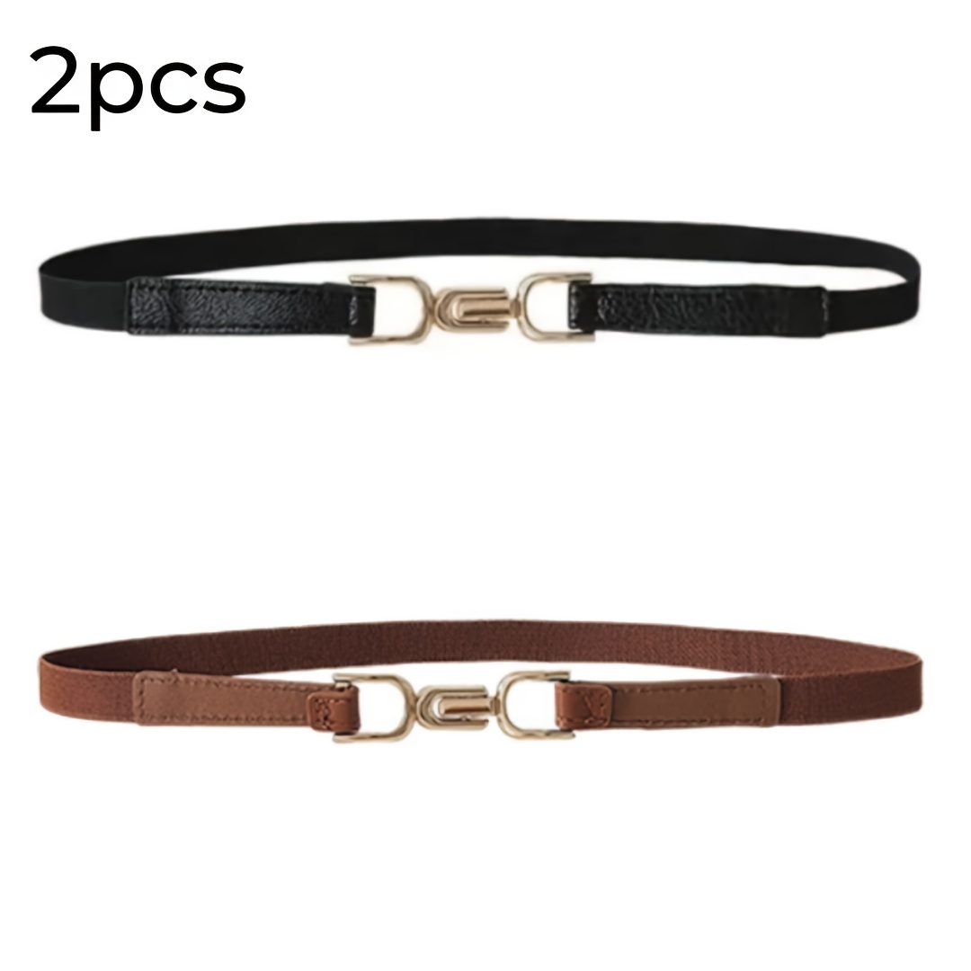 TEMU 2026 -pack Women' Retro Waist Belts â Double Ring Stretch Belts, Adjustable Slim Fit Design For Dresses, Skirts, Jeans & Blazers, Perfect For