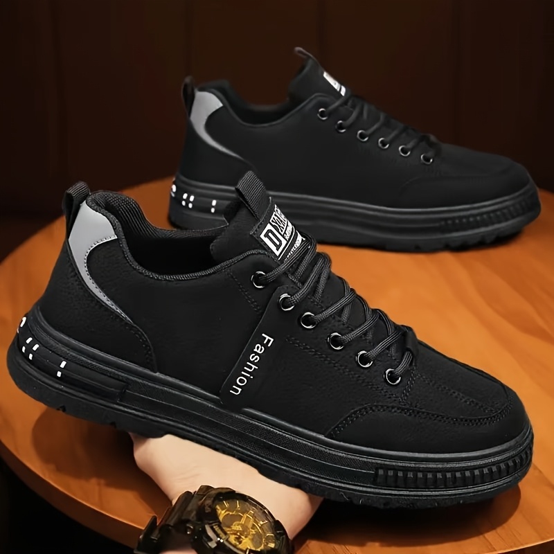 Men's Stylish Plus Size Solid Color Ankle Boots - Comfortable, Non-Slip Lace-Up Sneakers for Outdoor Activities & Casual Wear