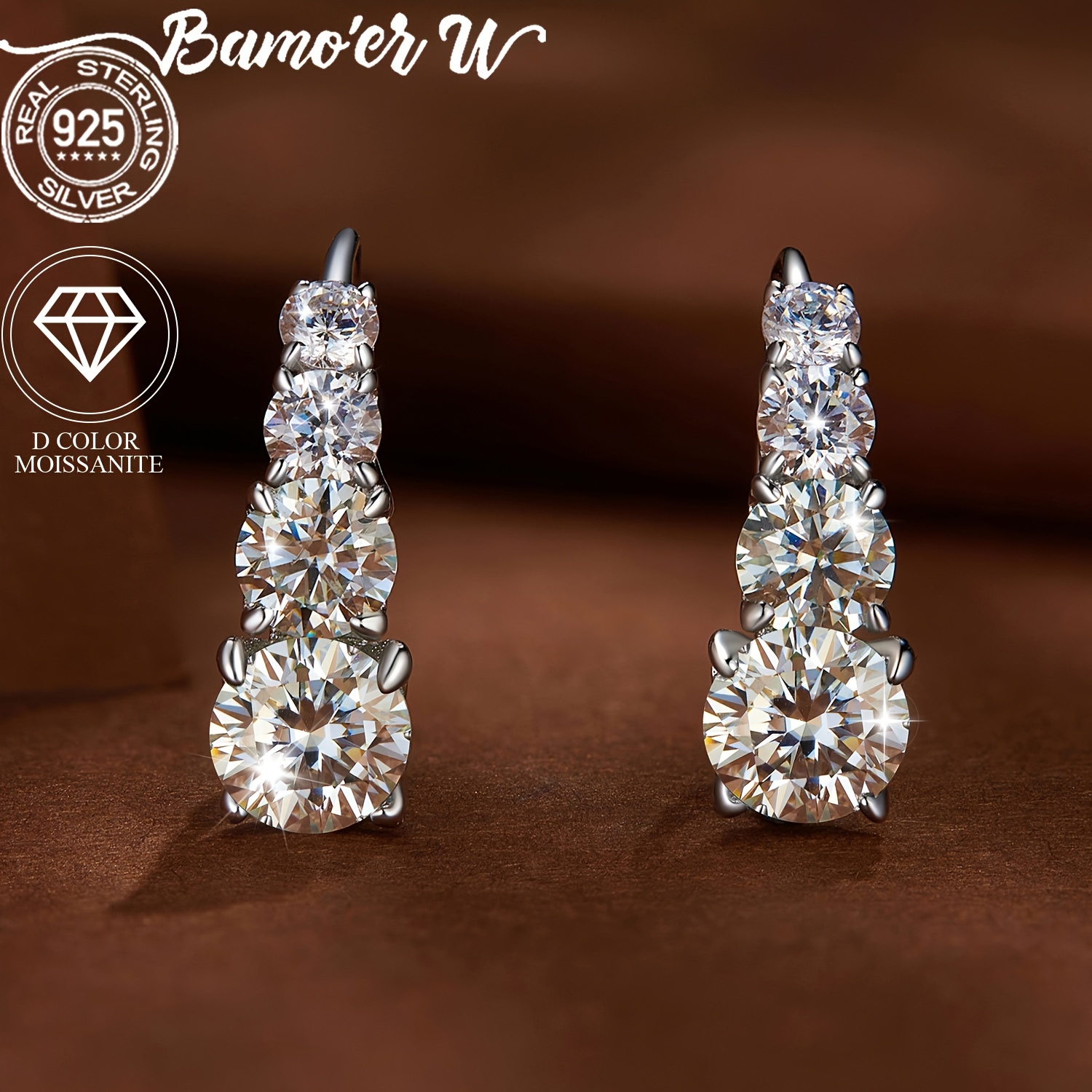 

Boucles d'oreilles créoles en moissanite argentée 925 bijoux en argent sterling élégant style de luxe pour femmes boucles d'oreilles de banquet