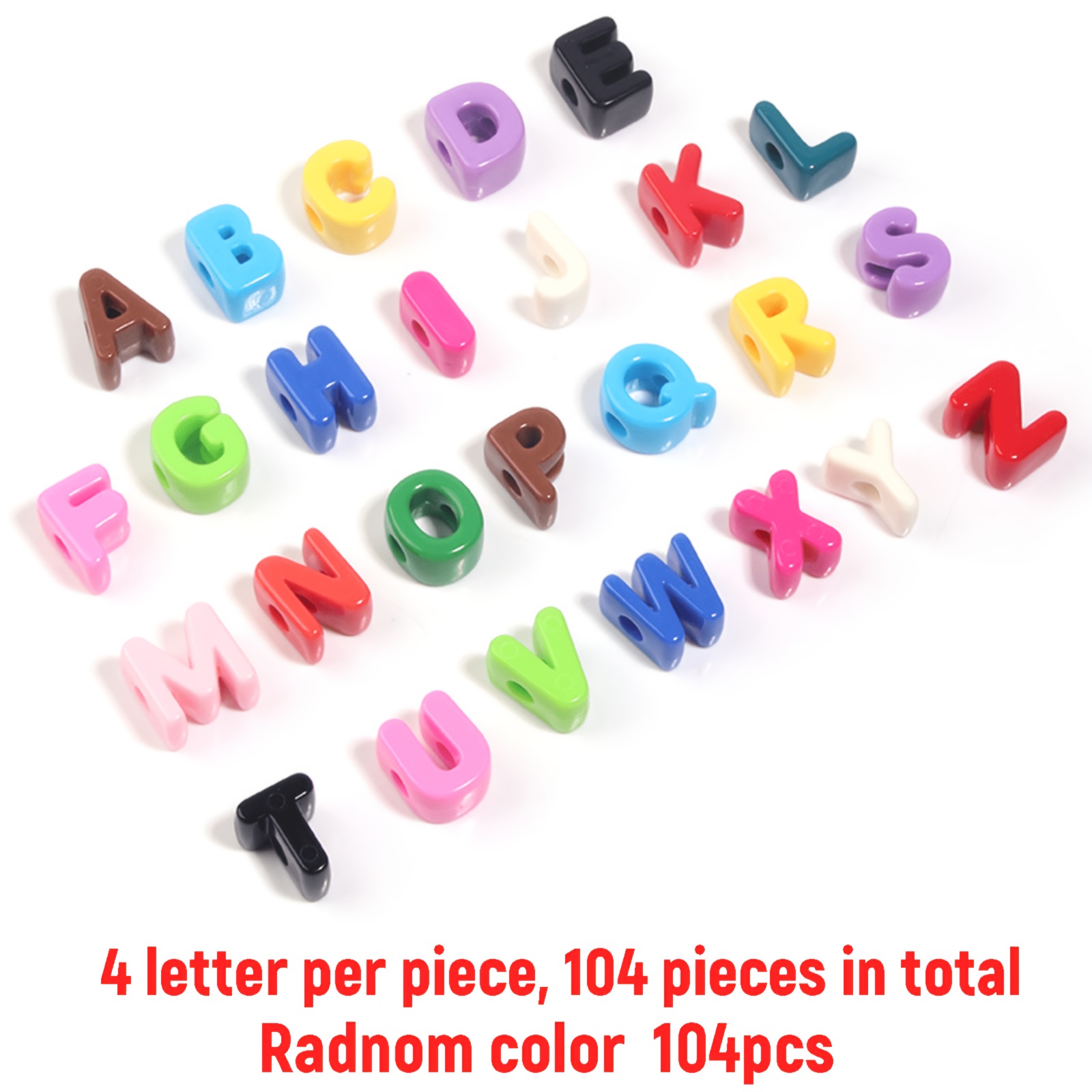 TEMU 104pcs Acrylic Random Alphabet Beads A-z Combination Straight Hole Loose Beads For Jewelry Making Bracelet Necklace Materials