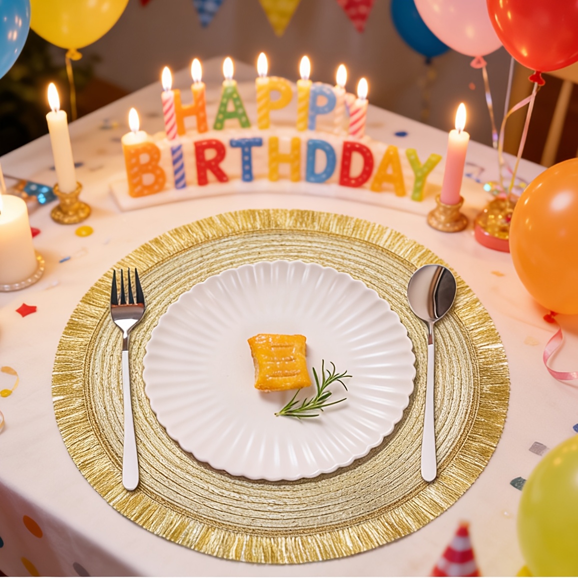 Image of 1pc Elegant Golden Fringe Round Placemat Suitable For Wedding, Party, Camping - Heat-resistant Table, Durable Ps Plastic Plate Cover For Farmhouse Dining & Picnic Table Setting