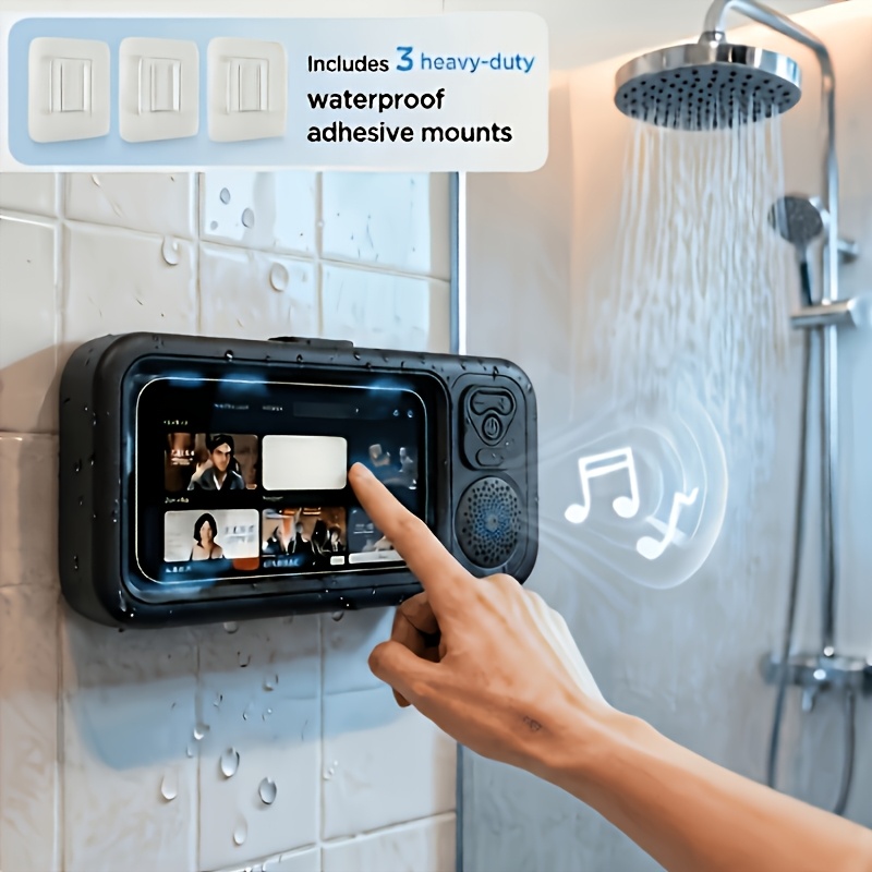 TEMU Wireless Shower Phone Holder, Wall-mount Phone Case With Audio Function, Adjustable And Retractable Wall-mounted Phone Holder, Touch Screen