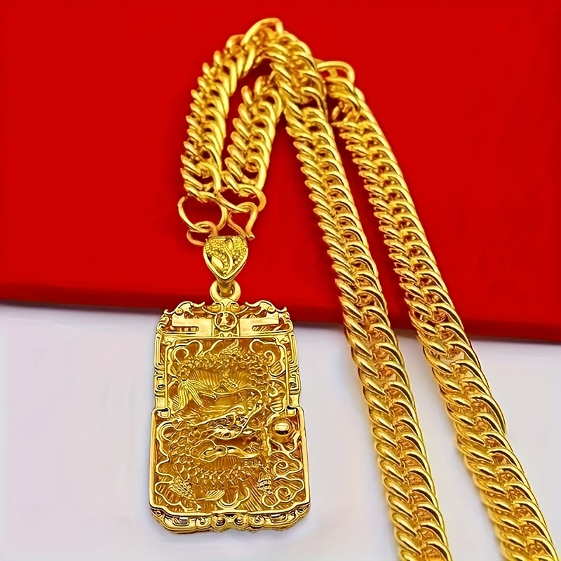 mens 24k gold plated alloy chinese dragon pendant necklace Temu
