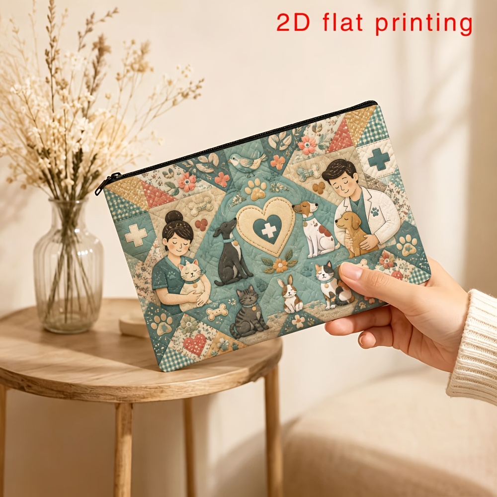 photo de l'article trousse de toilette 2d plate avec motif de cœur de   pour animaux de compagnie,   de rangement portable à fermeture éclair - organisateur de voyage   et facile à transporter, pochette cadeau tendance et porte-monnaie, peut contenir du cosmétique et des articles de toilette