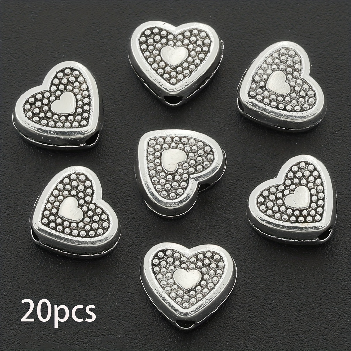 TEMU 20pcs de perles d'espacement de cœur avec des points et assortiments de perles, perles d'espacement perforées en pour la fabrication artisanale,
