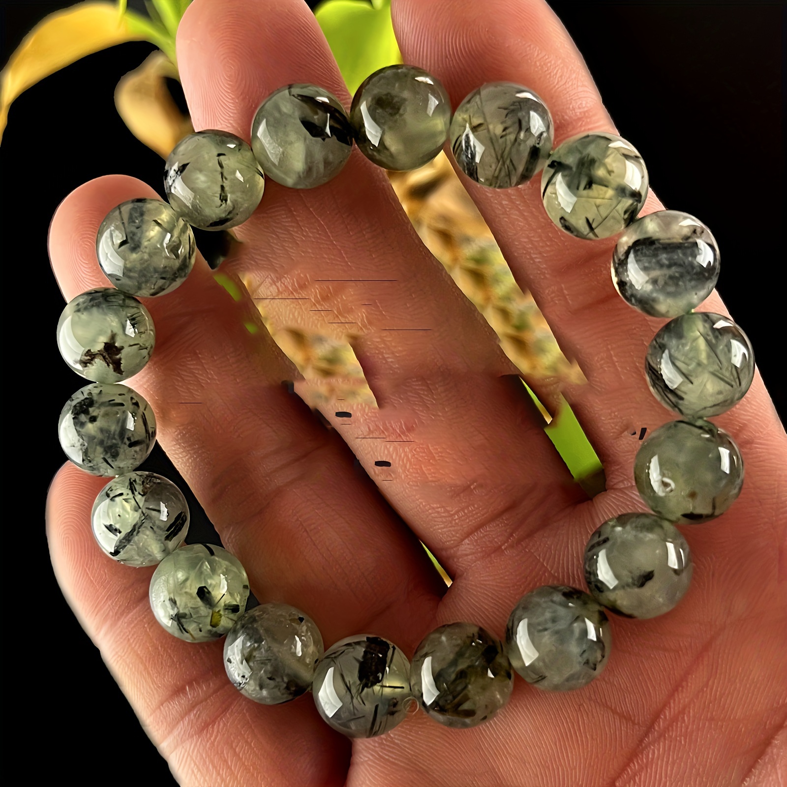 

1pc Natural Prehnite Bracelet Crystal Round Stone Beads Beaded Bracelet Vintage Elegant Style For Women Gift