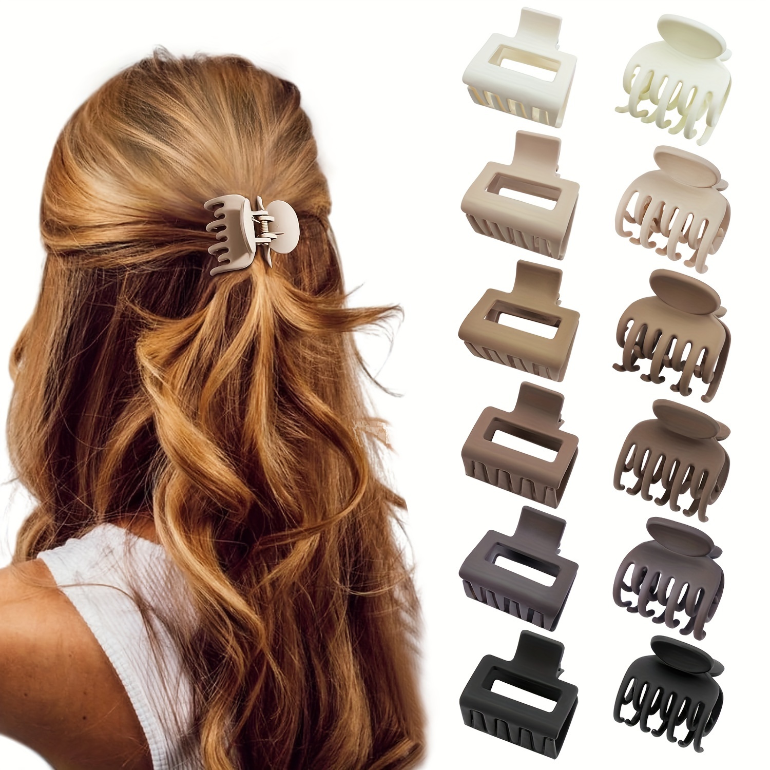 

6pcs/12pcs Rectangle Small Claw Clips And Double Row Teeth Small Claw Hair Clips For Thin Hair, Matte Non-slip Short Hair Clips Medium Thick Hair For Women And Girls