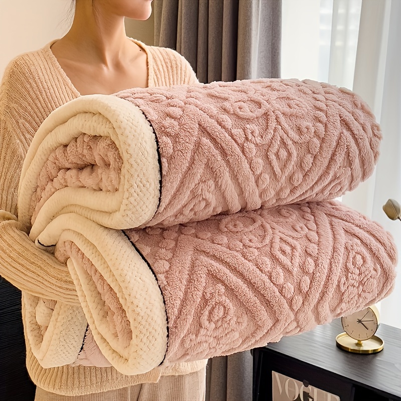 luxury velvet throw blanket with unique carved design 350g thick     machine washable polyester knit for bed sofa details 9