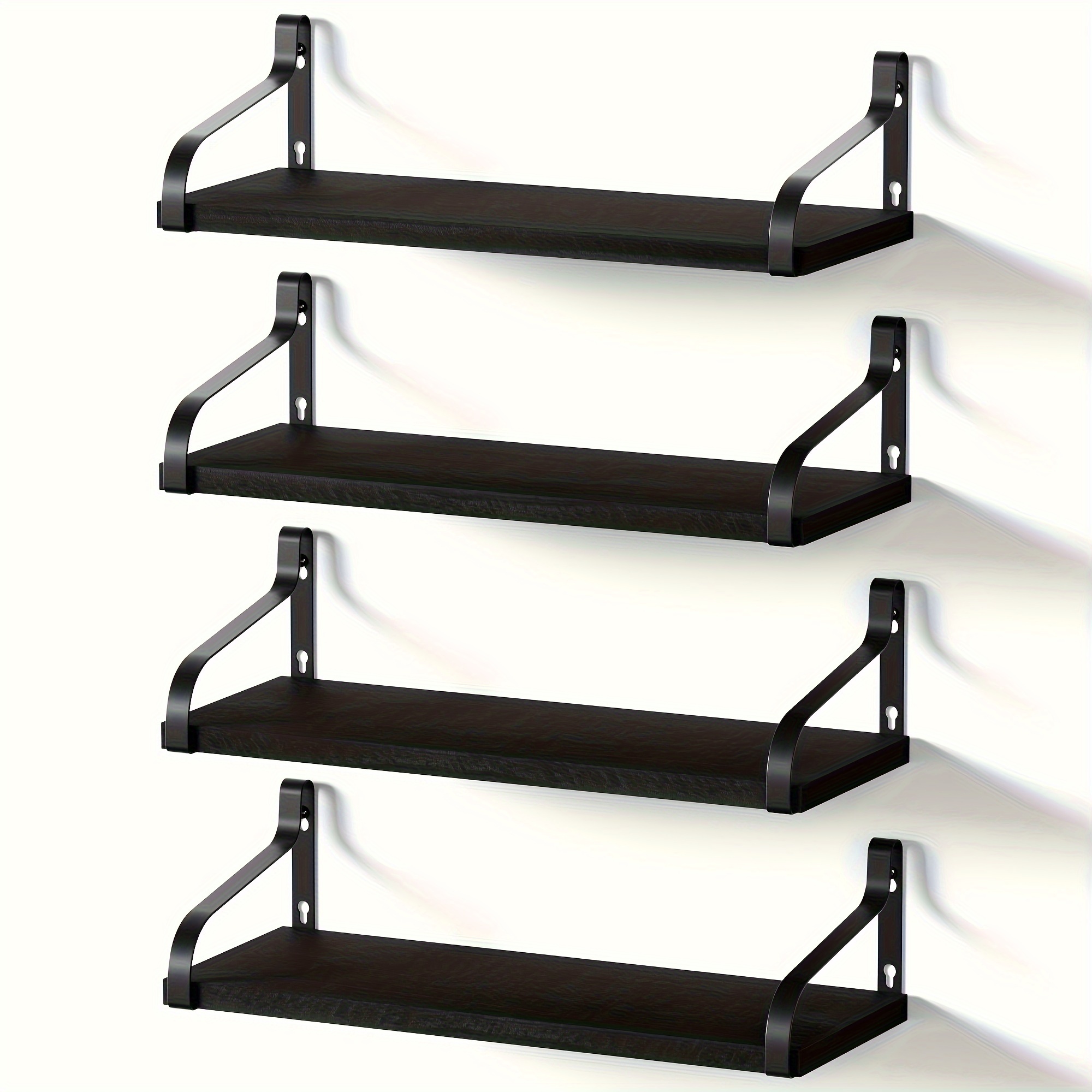 TEMU Black Floating Shelves For Wall Mount Set Of 4, Rustic Wood Wall Shelves With Brackets, 15.7 Inch Hanging Shelves For Bathroom, Bedroom, Living Room, Kitchen, Office Display, Floating Shelves