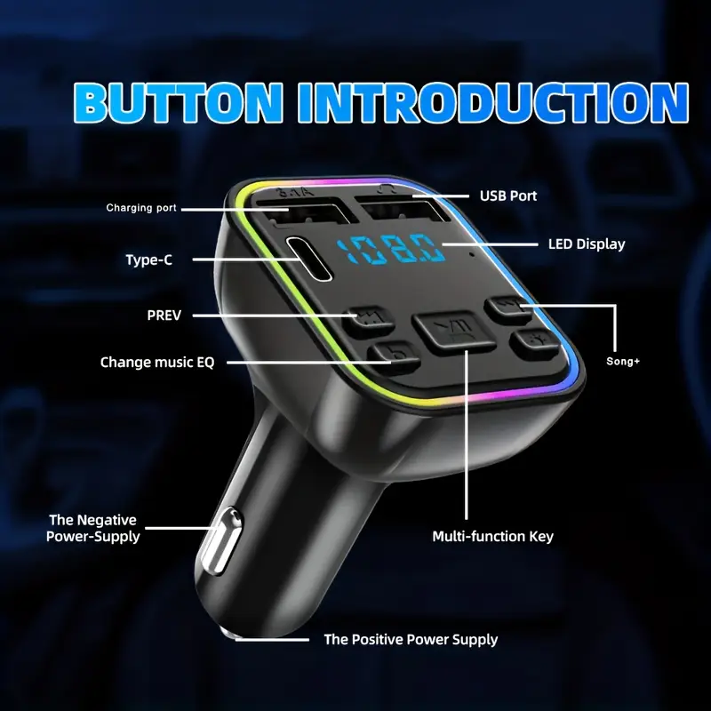car mp3 player fm transmitter type c usb c fast charging dual usb car charger hands free car kit mp3 player fm details 2