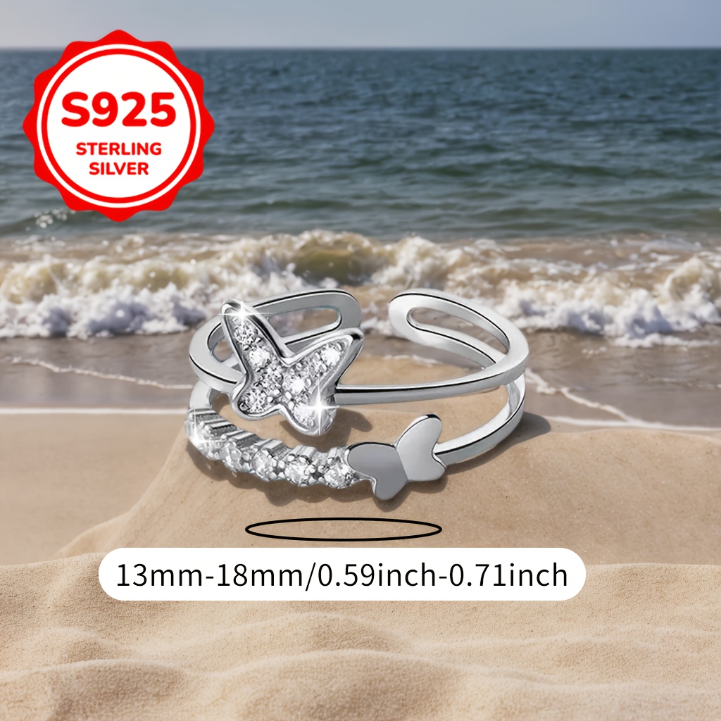S925 Silver Butterfly Open Toe Ring - Holiday Gift