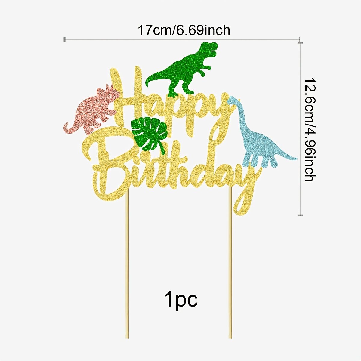 Image of 1pc Dinosaur Happy Birthday Cake Topper Glitter Dinosaur Cake Pick For Dino Theme Birthday Party Cake Decorations Supplies,valentine,easter,wedding,eid,halloween, Christmas