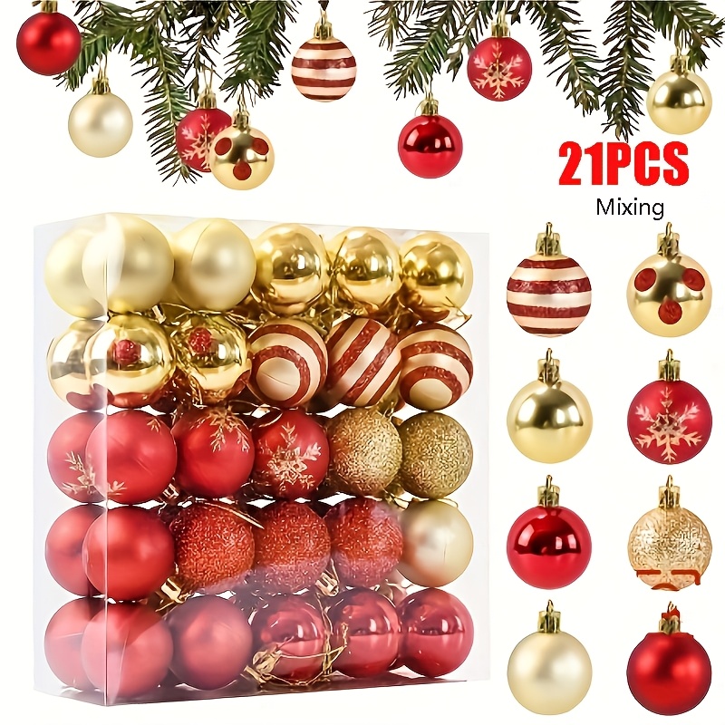 TEMU 1 Set 21pcs Christmas Ball Ornaments Mixed Set, 4cm Each (with Hanging String), Hand-painted Snowflakes, Circles, And Dots. Made Of Durable