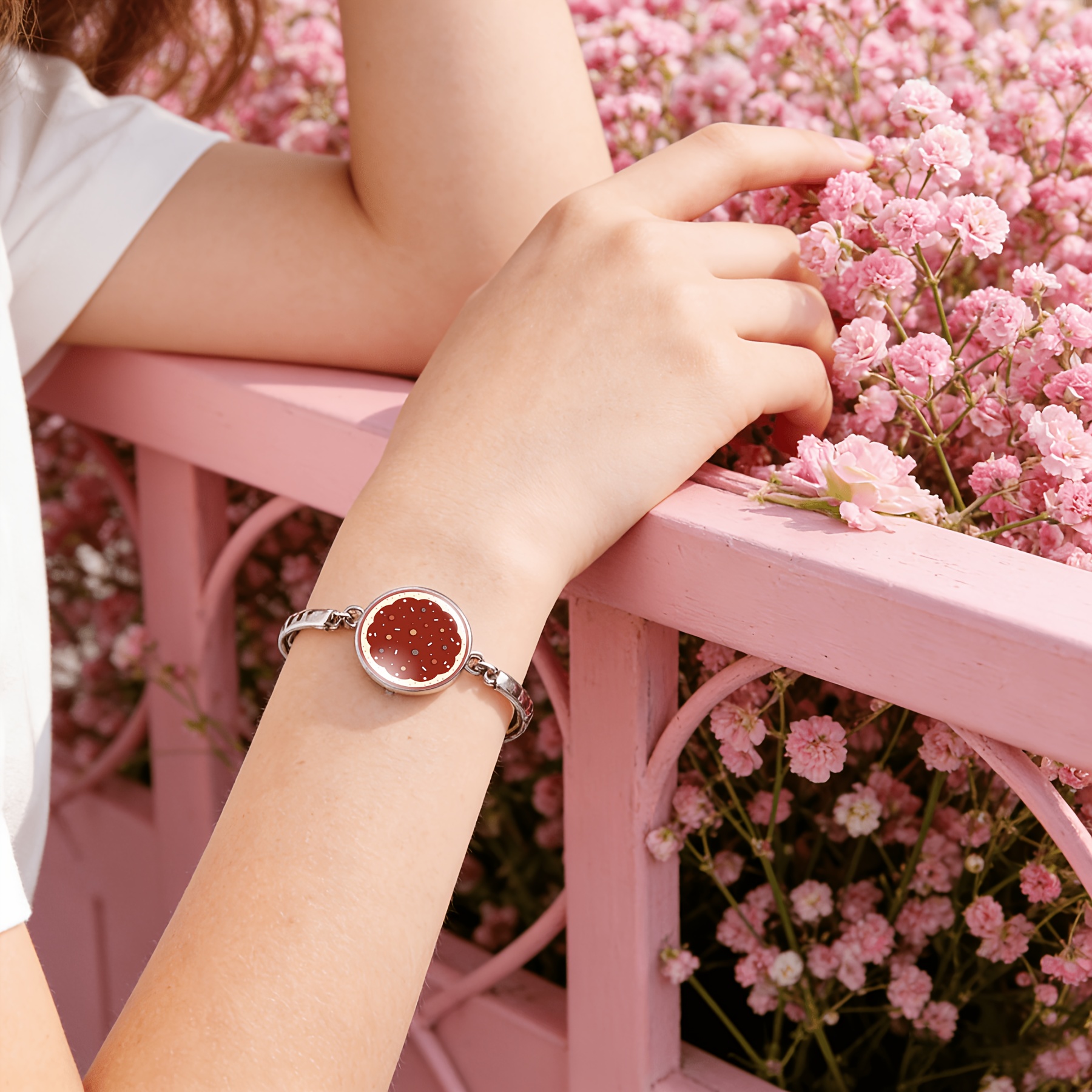 Women's Adjustable Circular Time Gemstone Inlaid Classic Bangle