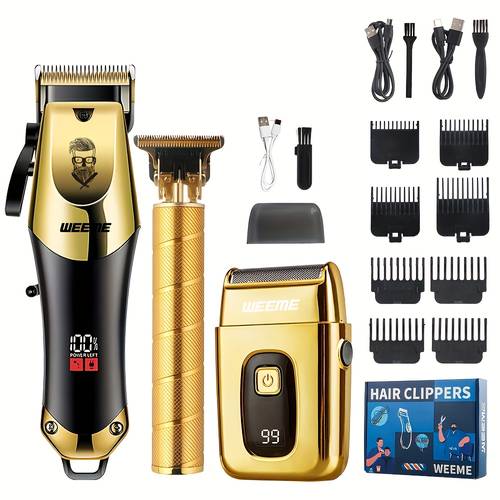 mens new 3pcs 2pcs electric hair clipper shaving razor set usb charging large capacity battery long multifunctional haircut shaving trimming essential for home mens gifts male image