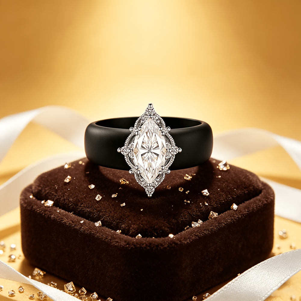 Women's Anniversary Eye-Shaped Zirconia Halo Silicone Ring
