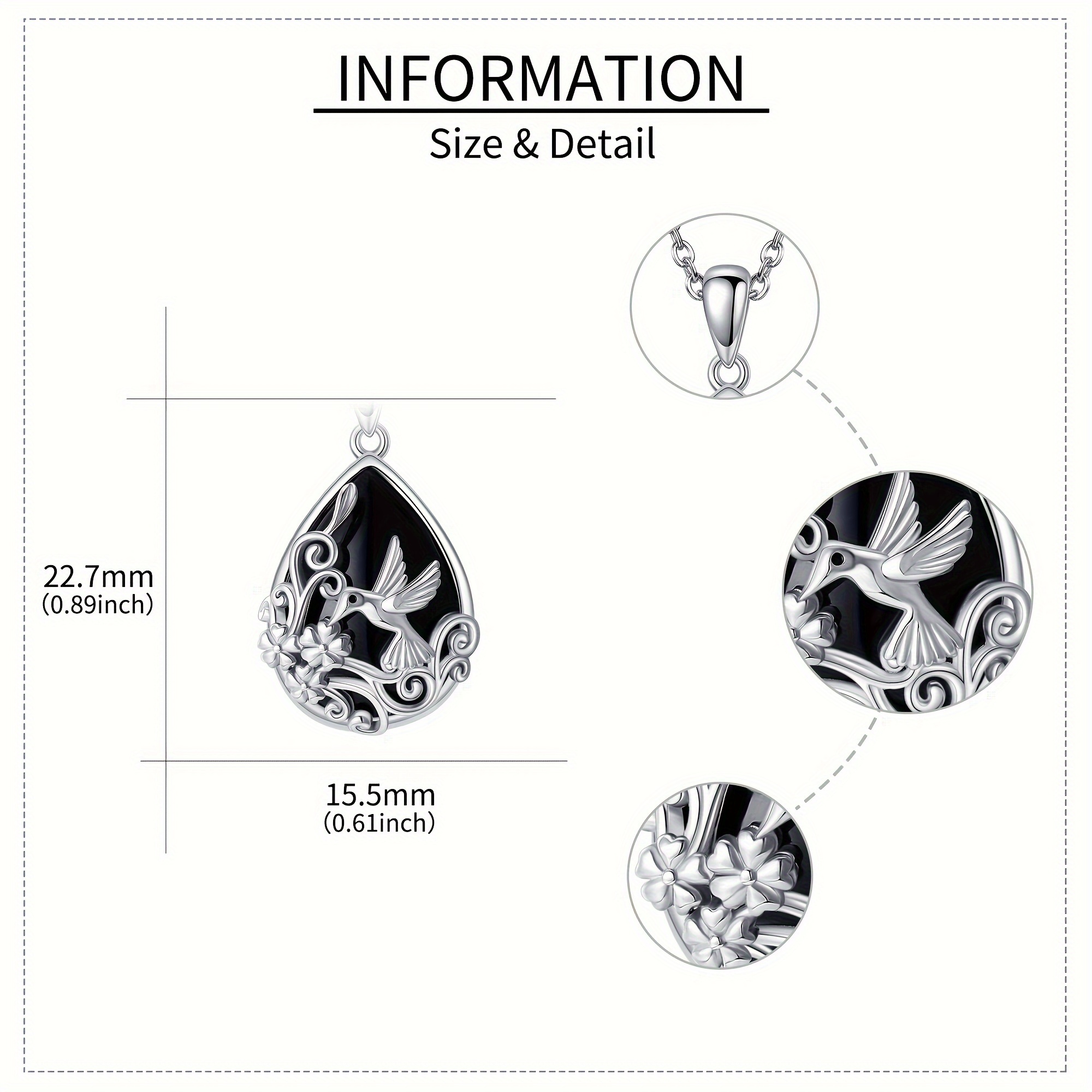 Hummingbird Necklace 925 Sterling Silver with Synthetic Onyx