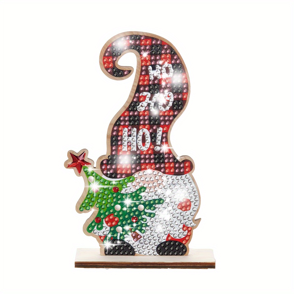 

Kit de Décoration de Noël avec Arbre en Art Diamant 5D DIY - -, Ensemble Unique en Cristal & Bois, Design de Chapeau à Carreaux Rouge & Noir pour Affichage de Table de Fête