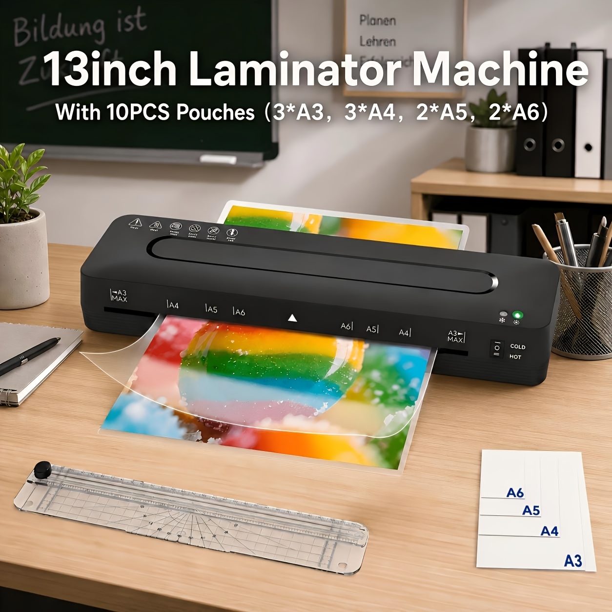 Crenova 13 Inch Hot Cold Laminator, Portable Dual Use Laminating Machine For Home Office School, Documents Photos Cards Laminator