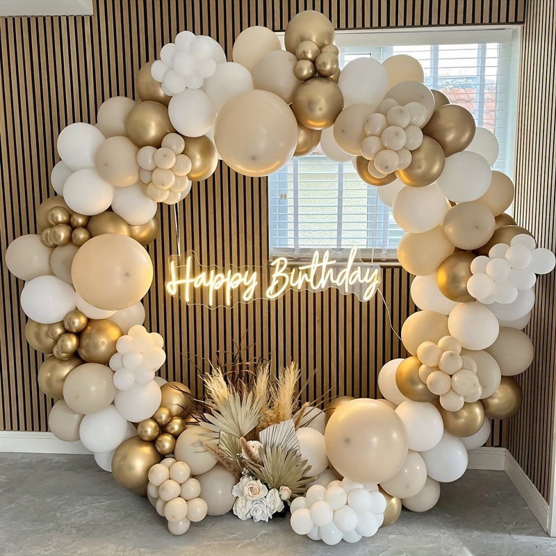 

185pcs, White And Gold Balloon Garlands, Romantic Balloons, Birthday Party Decoration, Wedding, Engagement, Party Decoration