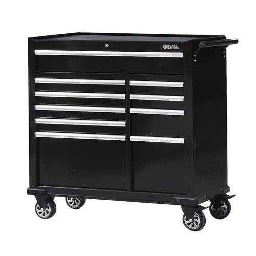 black rolling tool cabinet 10 drawers 42 x 18 black heavy duty steel construction slip resistant liners polypropylene casters for garage workshop home