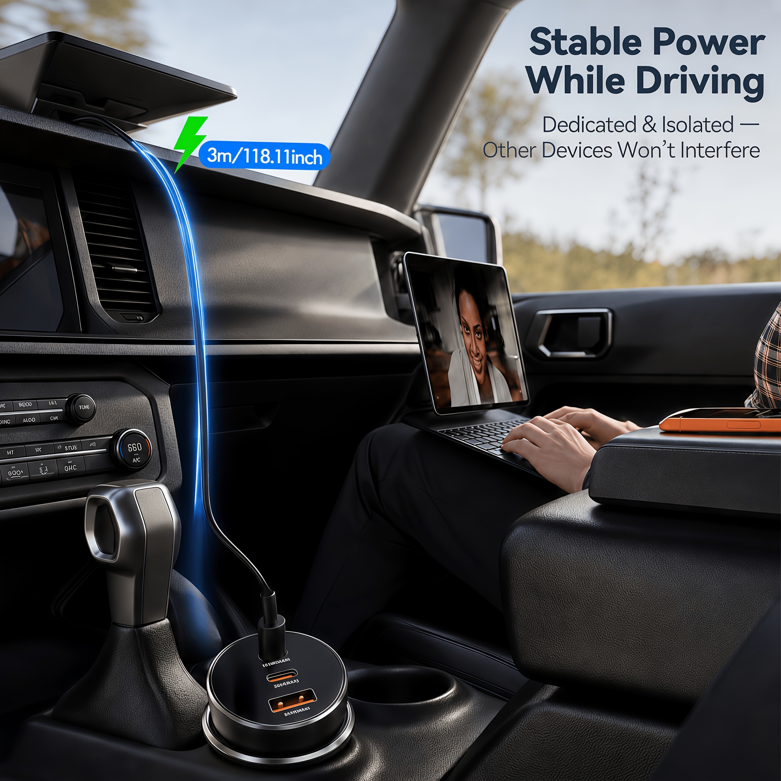 Kit chargeur de voiture 160W pour Starlink Mini avec câble d'alimentation DC USB-C de 3 m, charge rapide 3 ports, sortie haute puissance stable, câble durable à faible résistance, adaptateur de véhicule Plug and Play pour voitures, SUV, camping-cars, voyages d'été, camping et voyages en plein air