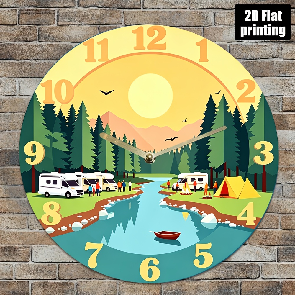 TEMU 1 Orologio da Parete Silenzioso - Design Moderno Minimalista 7,87 Pollici con Lago, Montagne e da Campeggio - Funzionamento a Batteria per