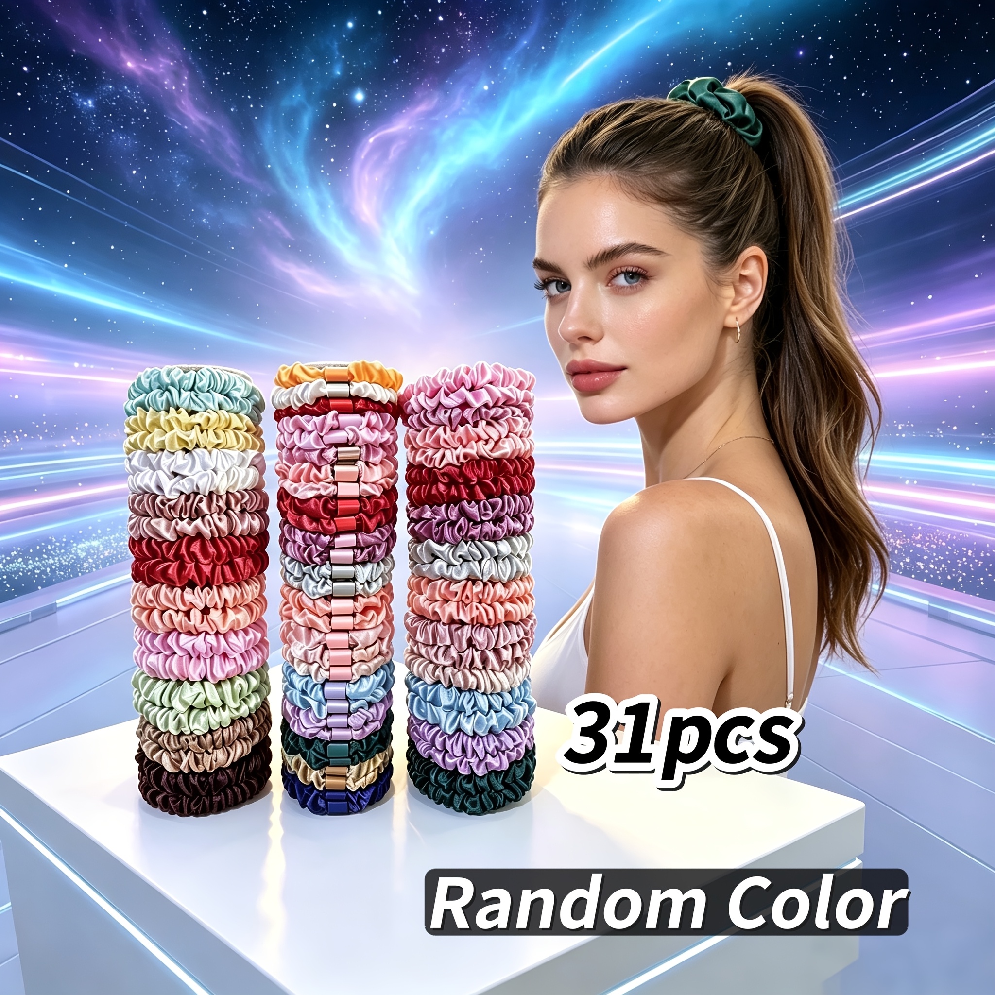 TEMU 31pcs Random Colors Colorful Series High-elastic Hair Ties Set, Easy Elegant Fashion Hair Additions For Daily Outing, Commuting, And Party