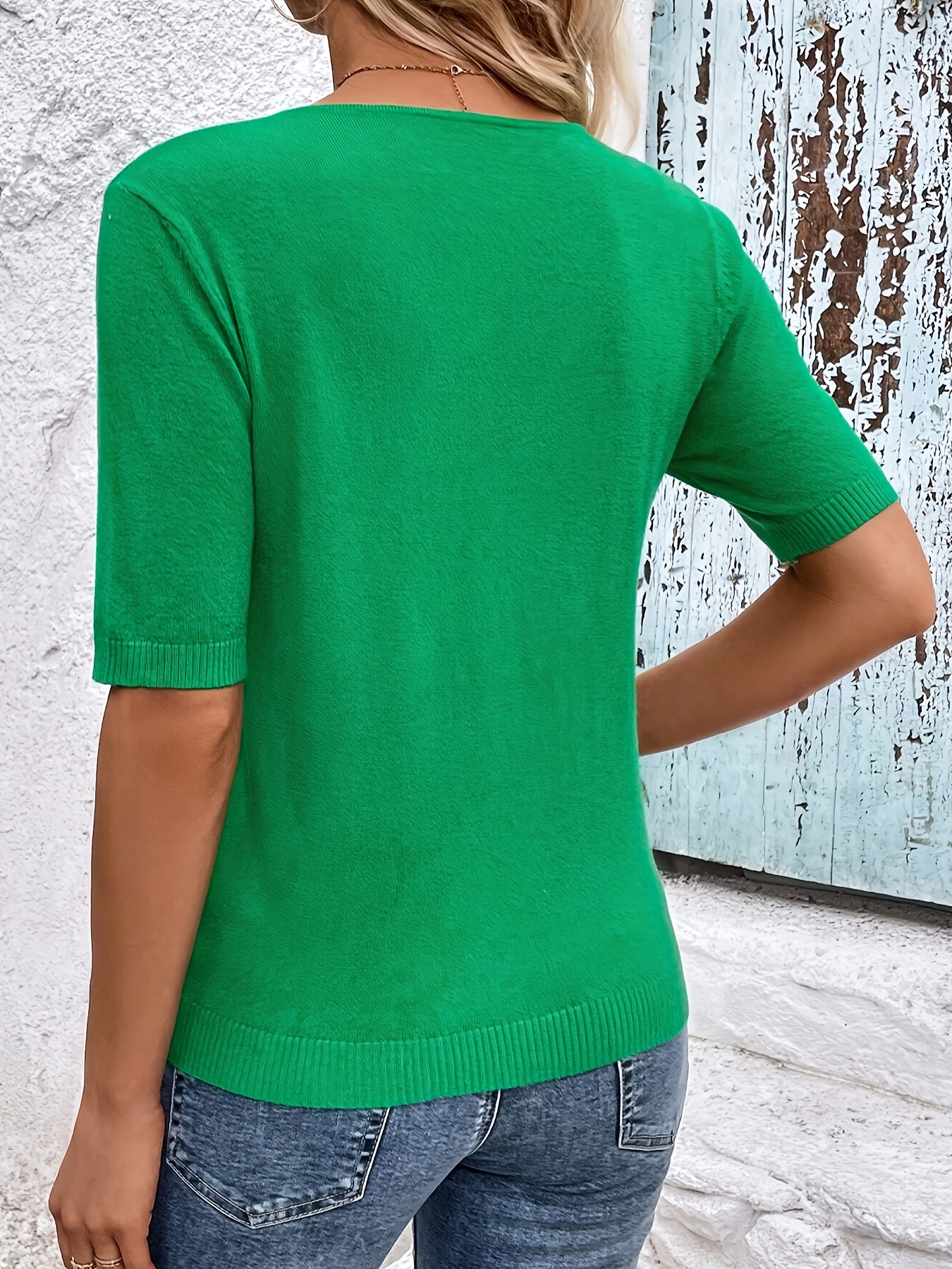 Women'S Elegant V-Neck Blouse - Short Sleeve Solid Color Top for Casual or Chic Outfits, Machine Washable Polyester, Perfect for Spring & Fall, Spring Fashion | Elegant Style | Workout Fabric