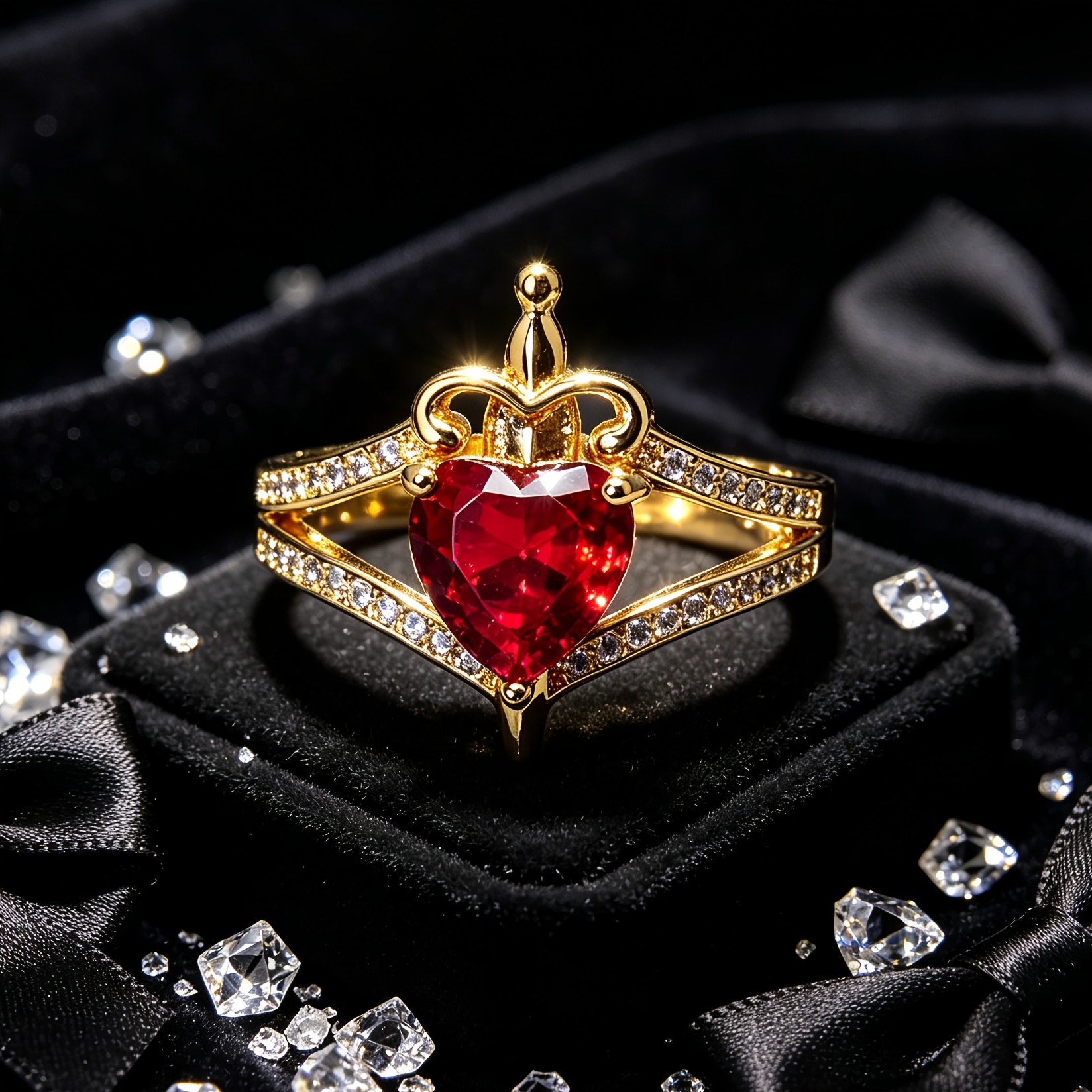 Gothic Luxury Heart Crown Sword Ring