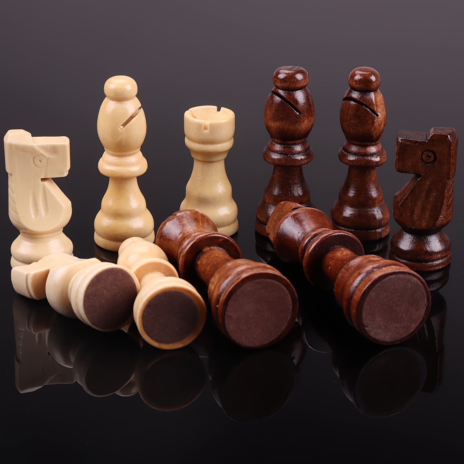 

Solid Wooden Chess 32 Chess Pieces Only, Staunton Style Wood Chessmen With 3" King (chess Board Is Not Include)